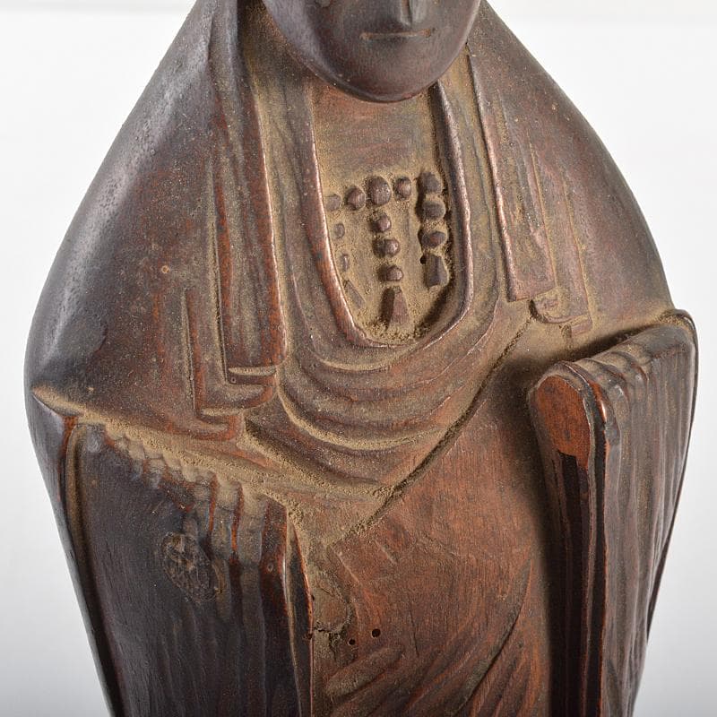 仏教美術　木彫　観音菩薩立像　仏像　在銘　高さ約31cm　時代箱付　MR7171