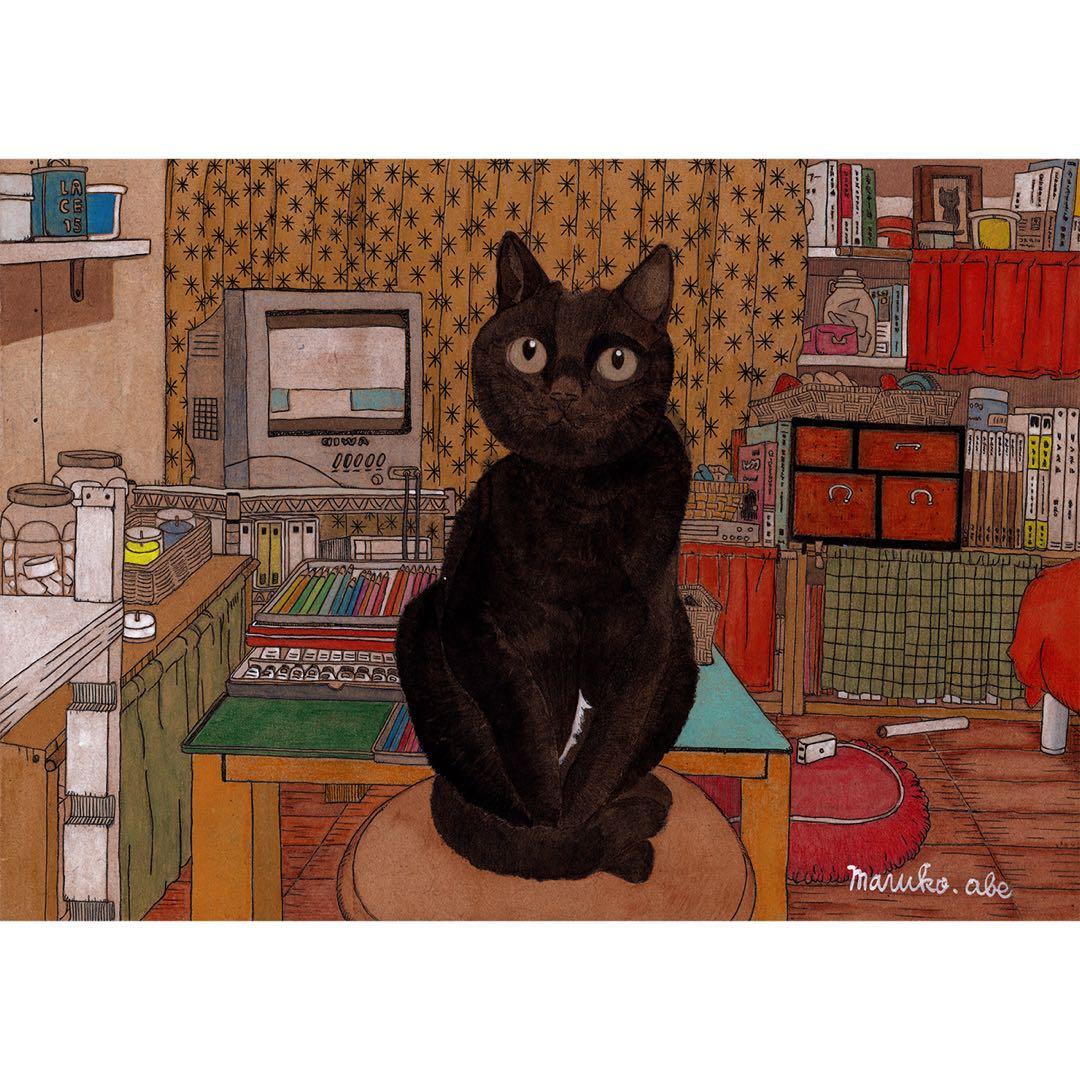 《送料無料》原画「猫の部屋」猫イラスト