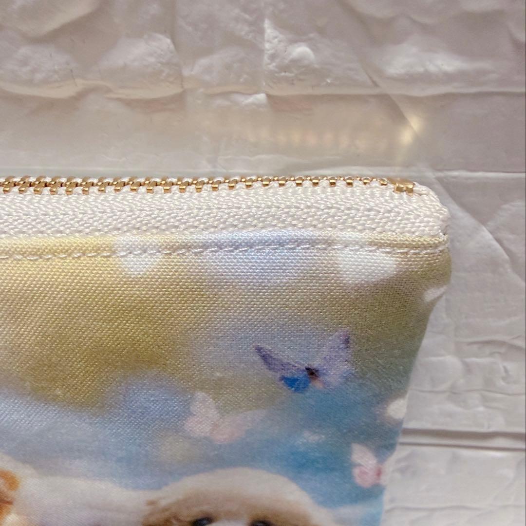 フラットポーチ　ハンドメイド　犬柄　トイプードル　ポーチ　両面パネル生