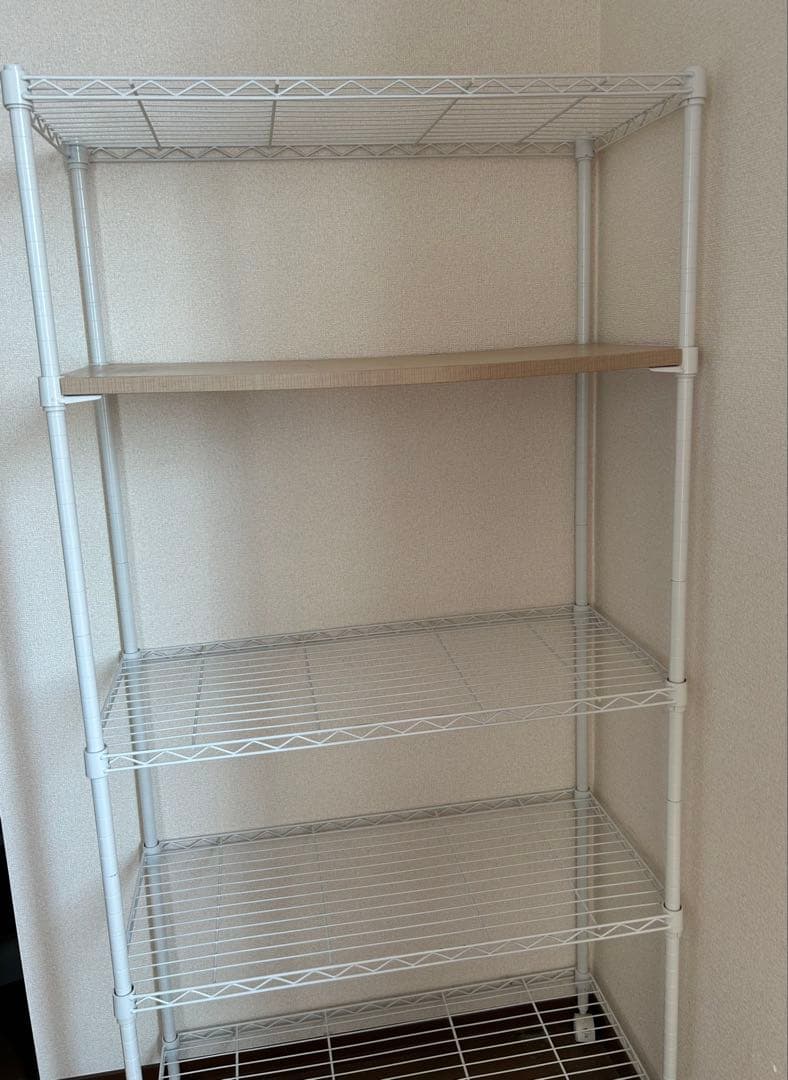 ホワイト スチールラック 4段 木製棚板付き