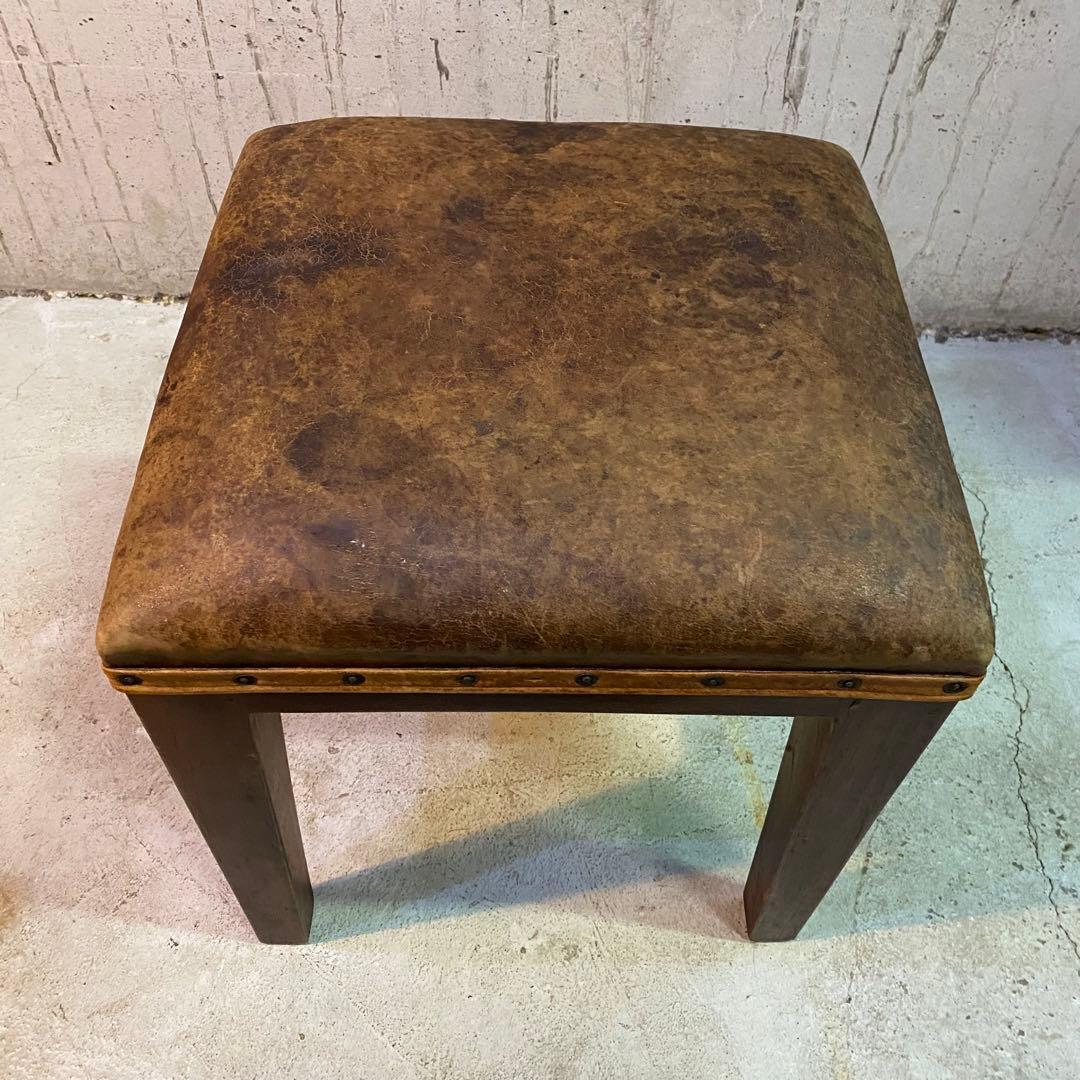アンティーク　オールド　ヴィンテージ　本革　レザー　スツール　オットマン