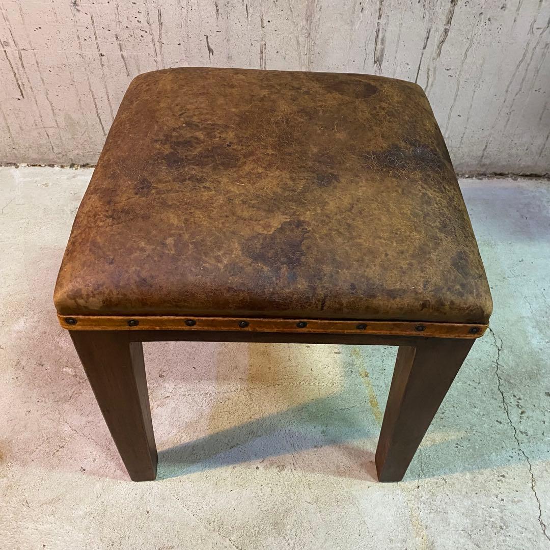 アンティーク　オールド　ヴィンテージ　本革　レザー　スツール　オットマン