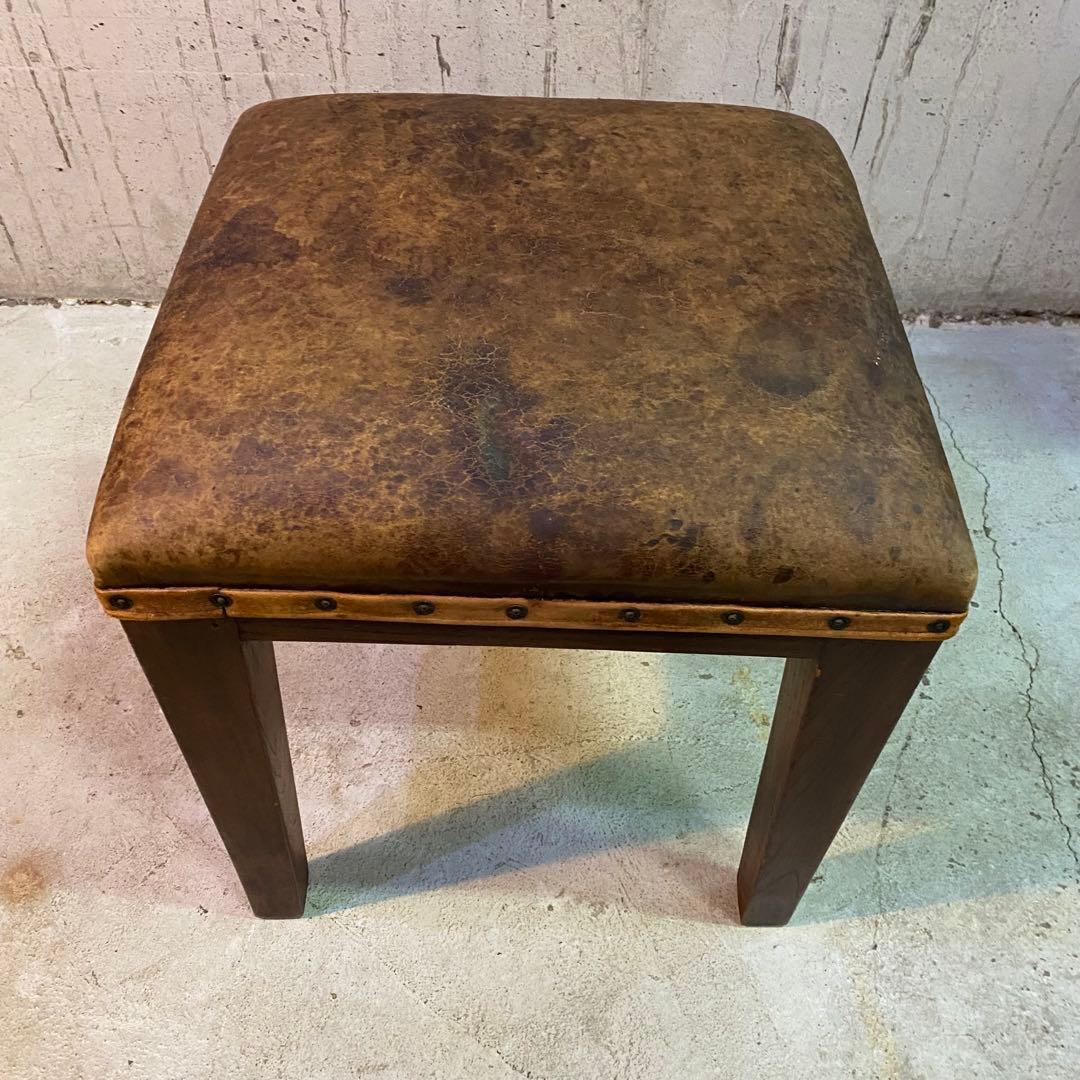 アンティーク　オールド　ヴィンテージ　本革　レザー　スツール　オットマン