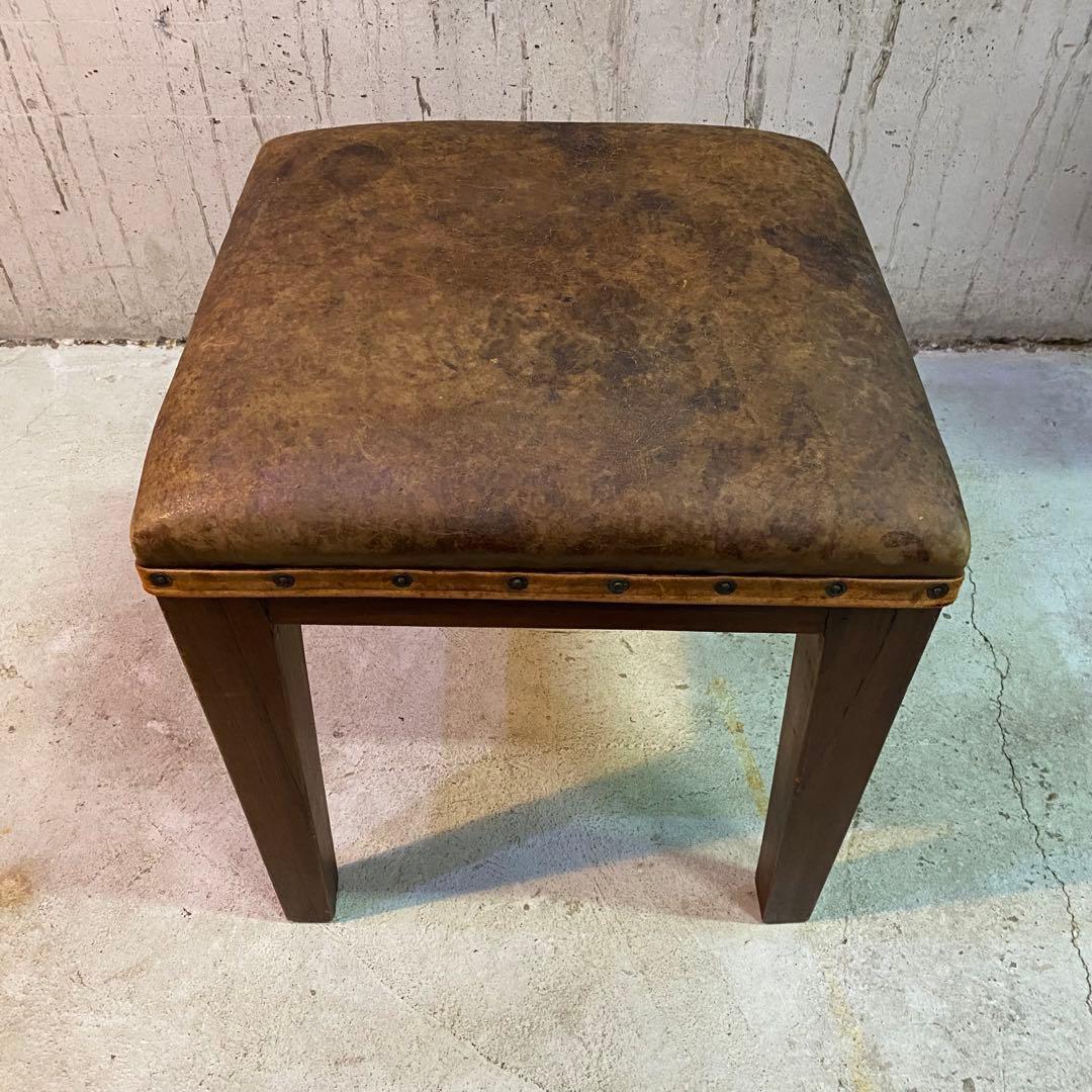 アンティーク　オールド　ヴィンテージ　本革　レザー　スツール　オットマン