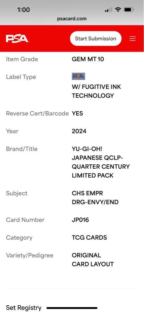 PSA10:鑑定9枚】『5つ目』混沌帝龍 －終焉の使者－ 遊戯王