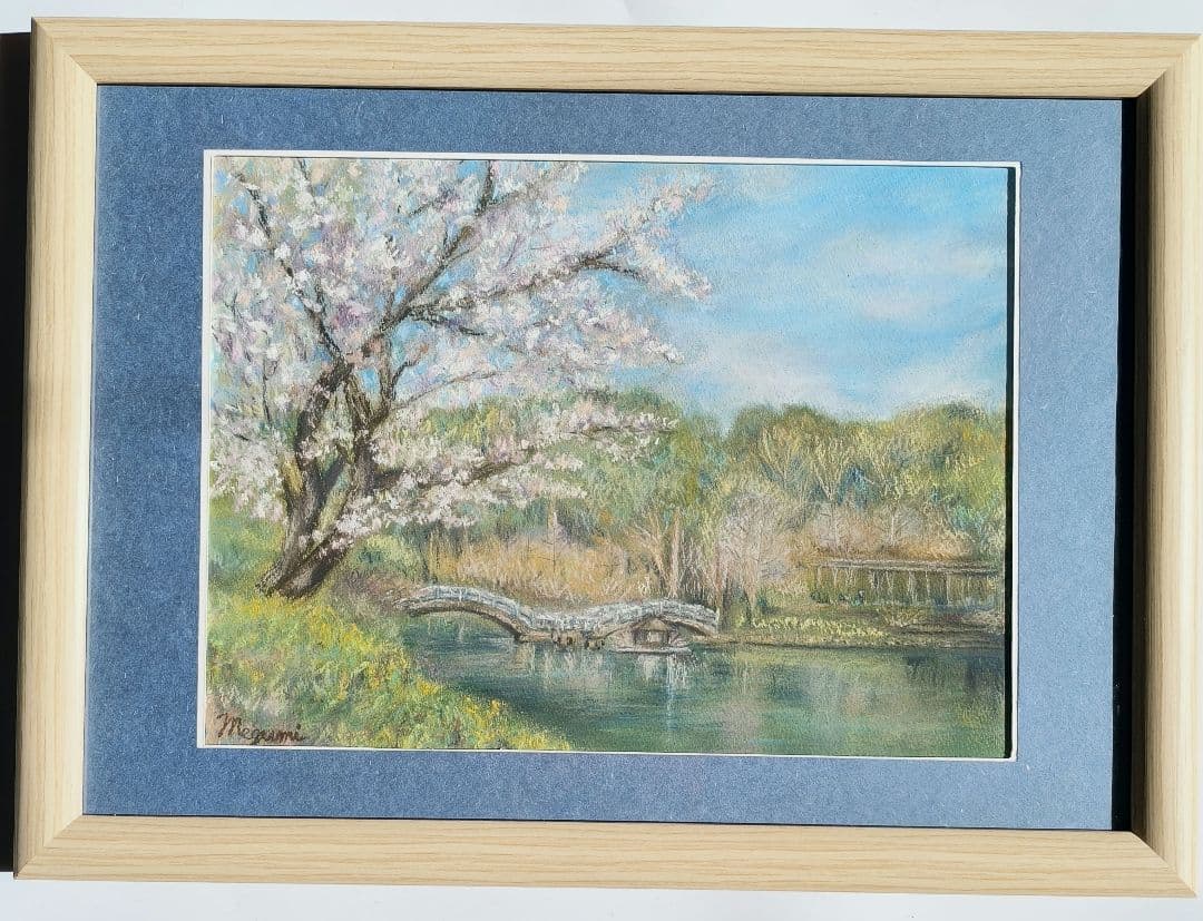 桜　癒しのパステル画 　フレーム付き