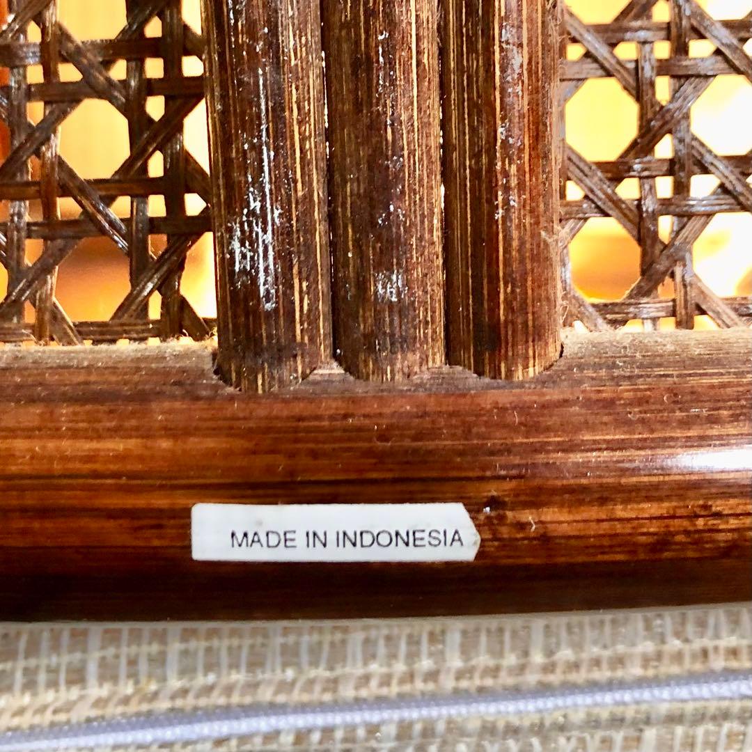 回転椅子ラタンチェア 籐 アジアンヴィンテージ アンティーク木製ブラウン 麻