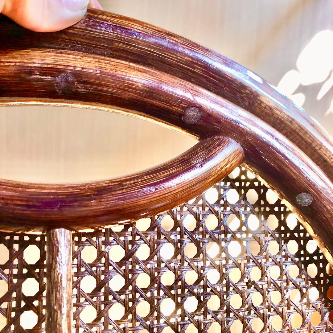 回転椅子ラタンチェア 籐 アジアンヴィンテージ アンティーク木製ブラウン 麻