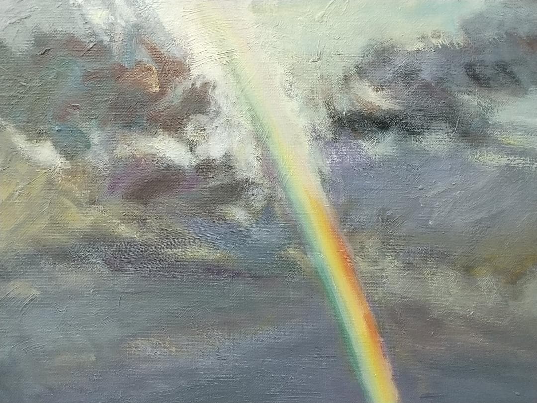 虹立つ」能登木ノ浦海岸 F6 絵画 油絵