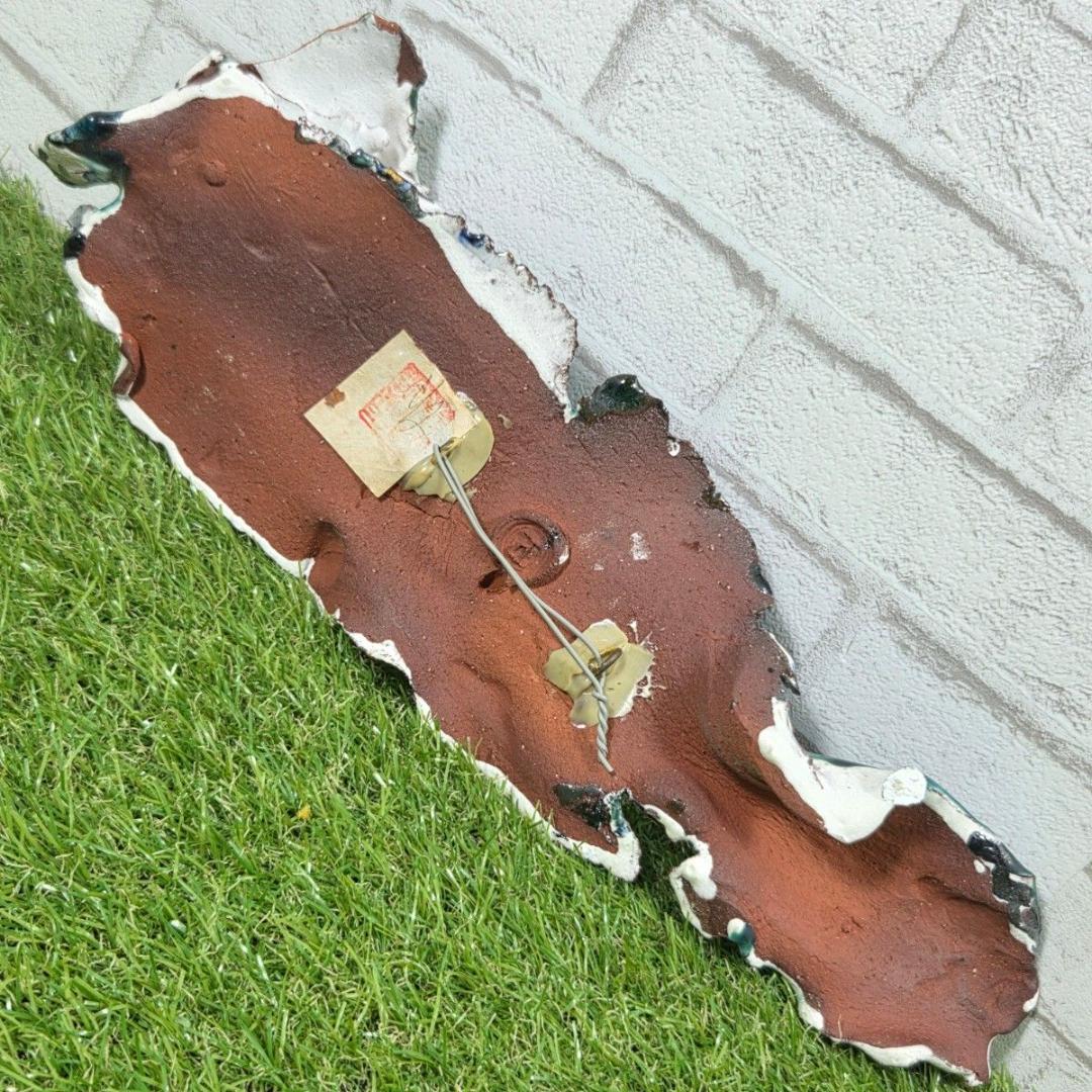 【陶板アート】抽象魚 壁掛け オブジェ 一点物 落款あり 陶器 インテリア