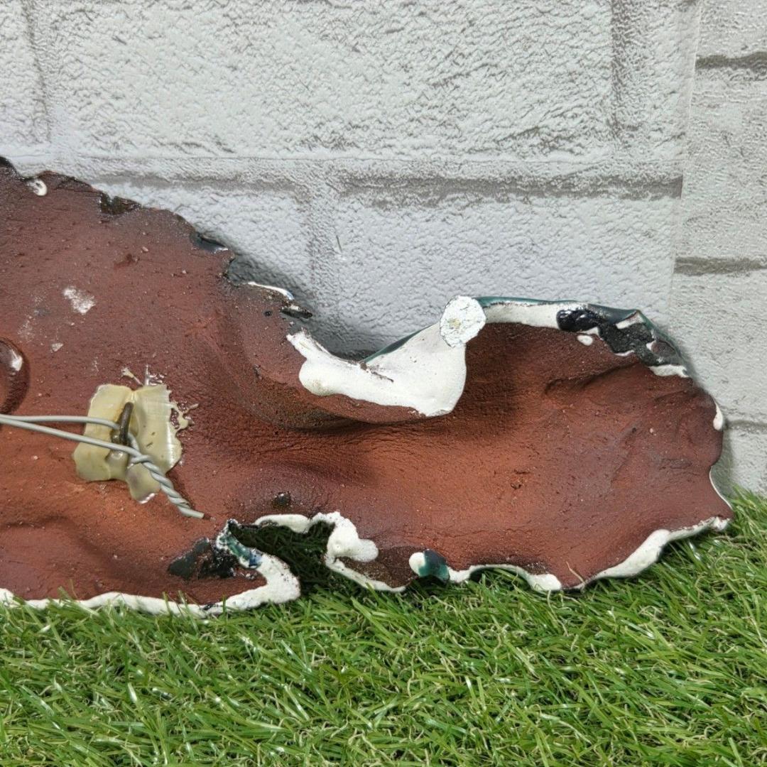 【陶板アート】抽象魚 壁掛け オブジェ 一点物 落款あり 陶器 インテリア