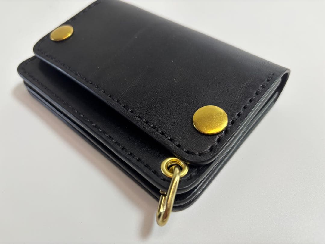 黒　栃木サドルレザー　トラッカーウォレット【タイプＢ】三層　真鍮