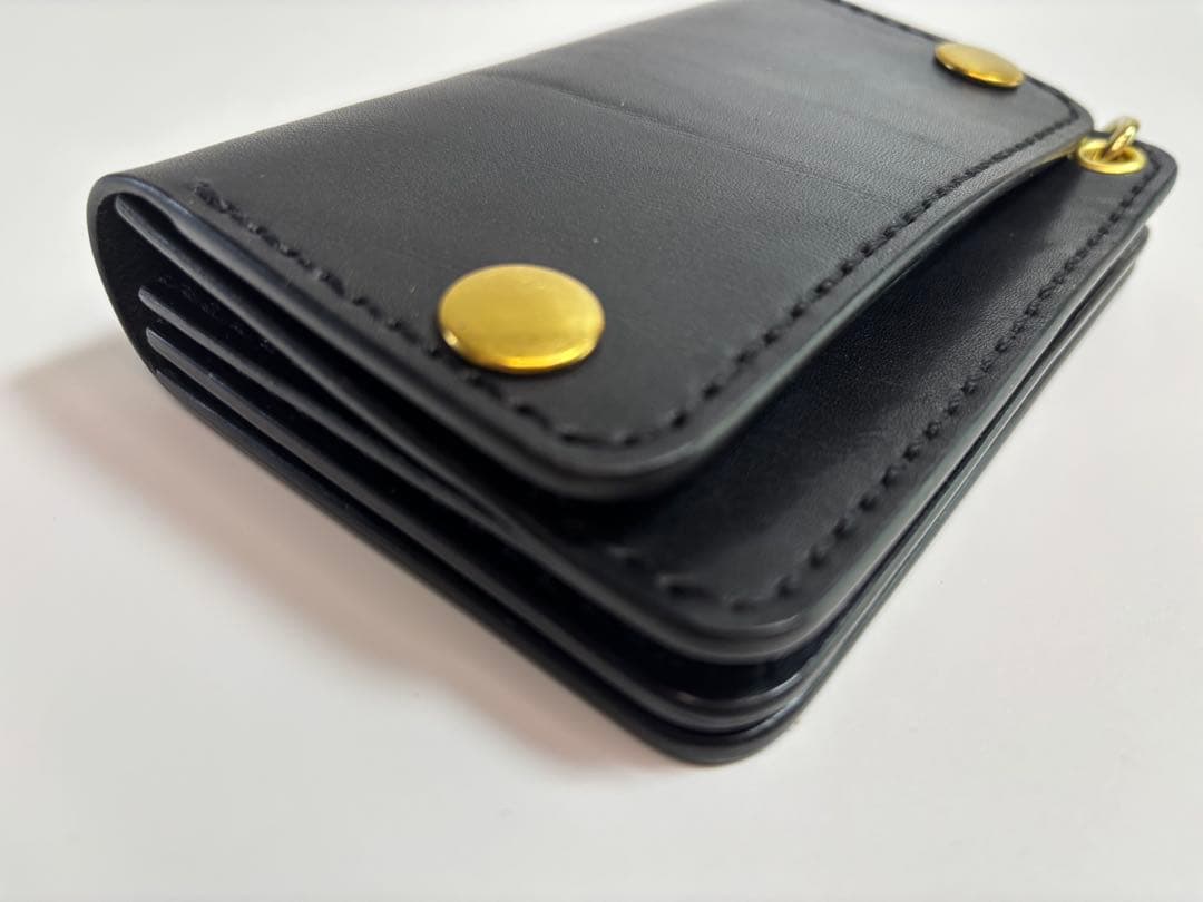 黒　栃木サドルレザー　トラッカーウォレット【タイプＢ】三層　真鍮