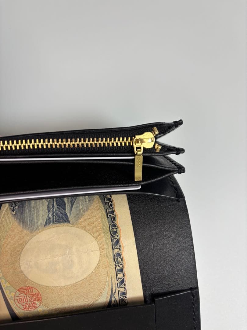 黒　栃木サドルレザー　トラッカーウォレット【タイプＢ】三層　真鍮