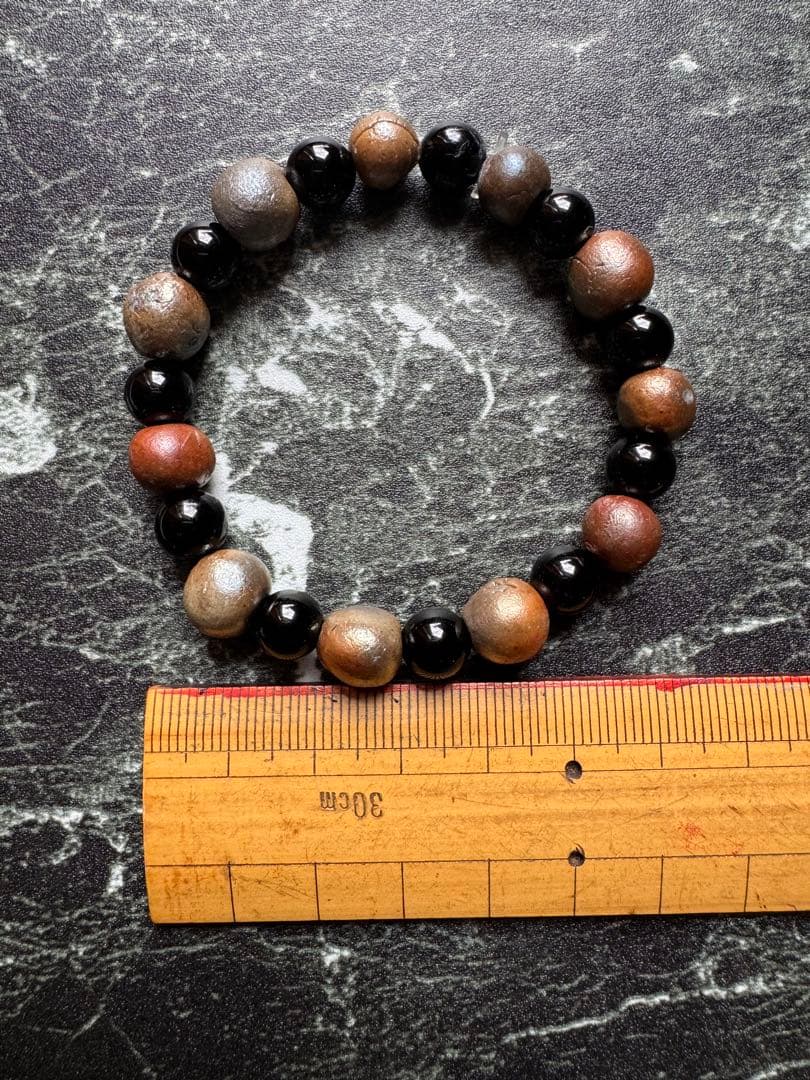 金彩備前焼ビーズとオニキスのブレスレット