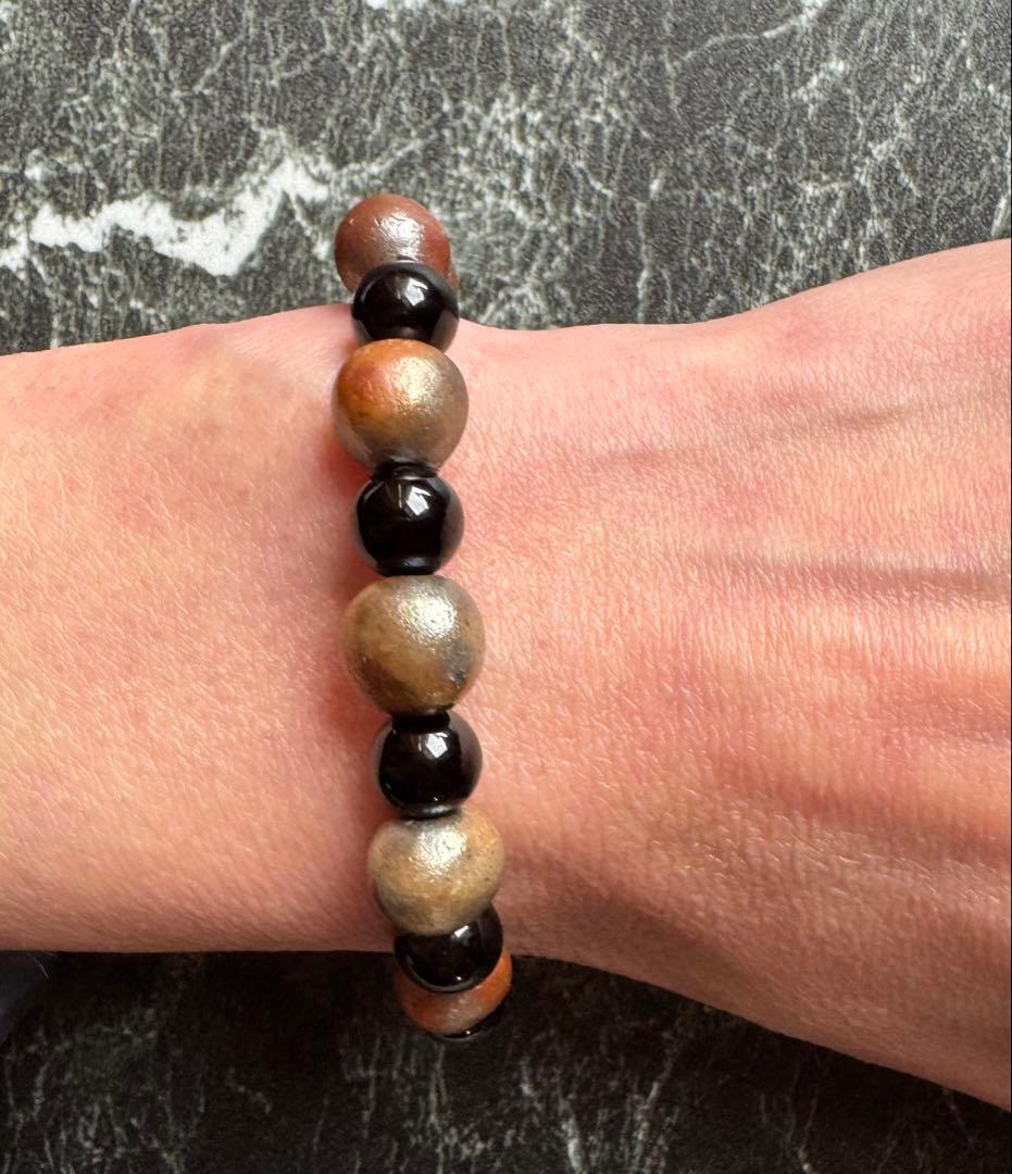 金彩備前焼ビーズとオニキスのブレスレット