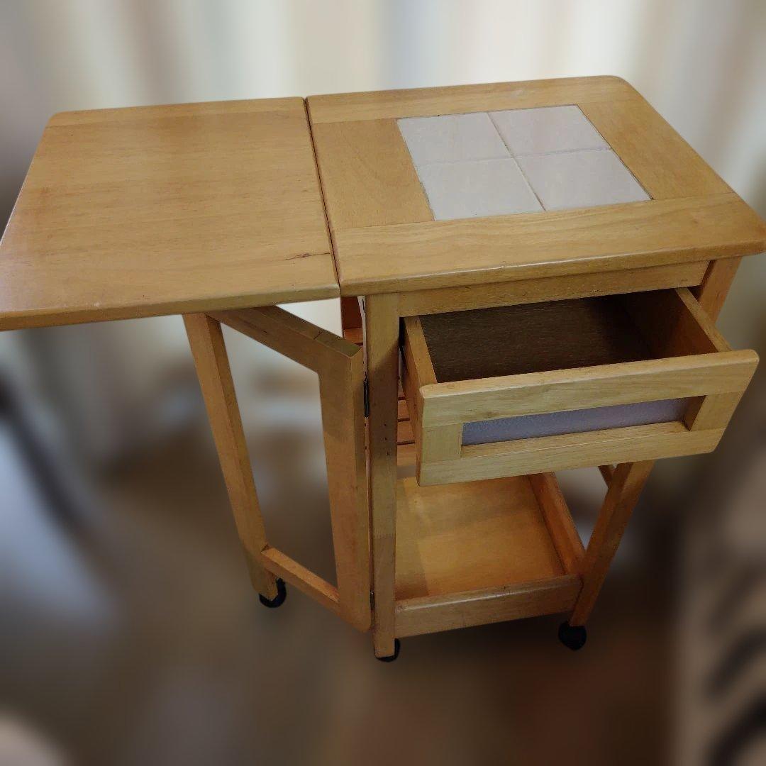 木製・折り畳み式・キッチンワゴン
