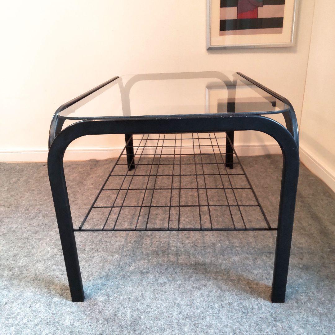 ヴィンテージ　ガラスコーヒーテーブル　昭和レトロ　網棚　メタルフレーム