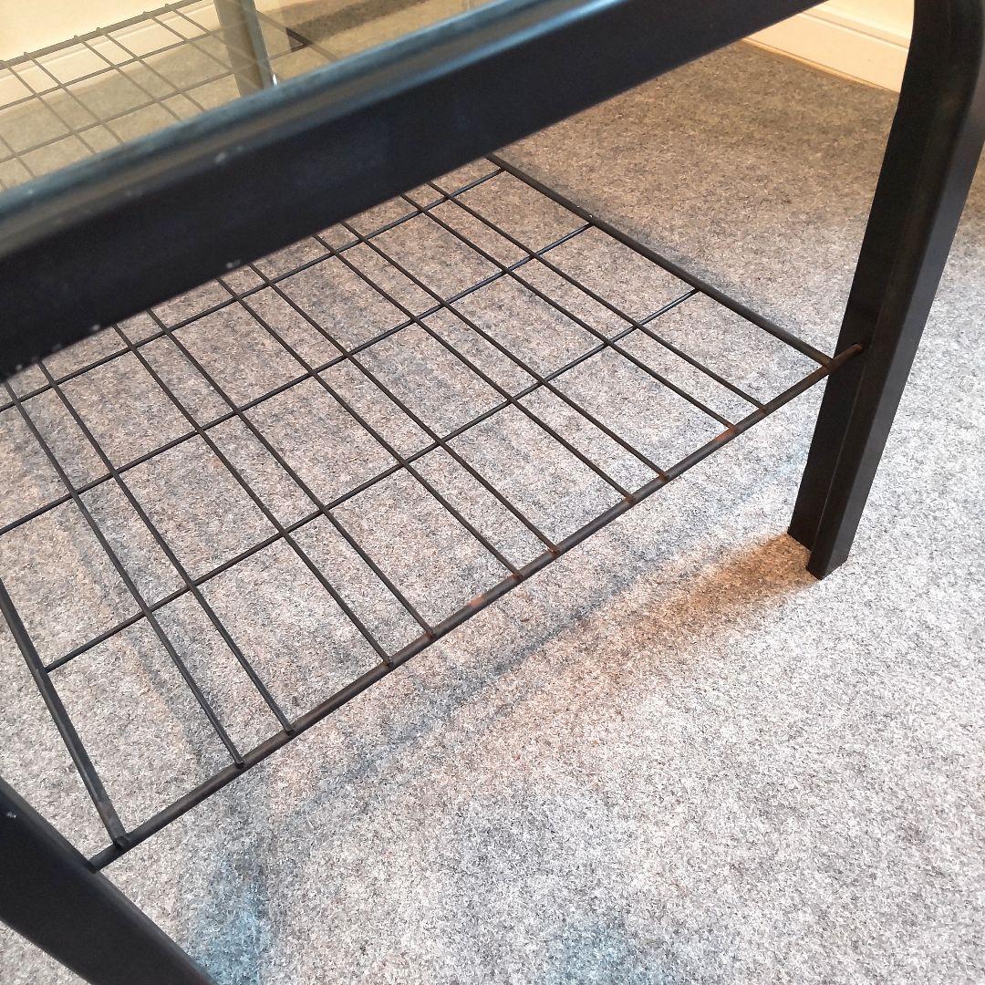 ヴィンテージ　ガラスコーヒーテーブル　昭和レトロ　網棚　メタルフレーム