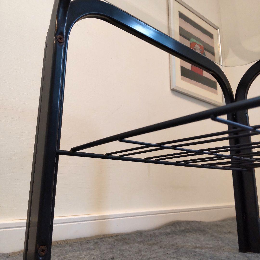 ヴィンテージ　ガラスコーヒーテーブル　昭和レトロ　網棚　メタルフレーム