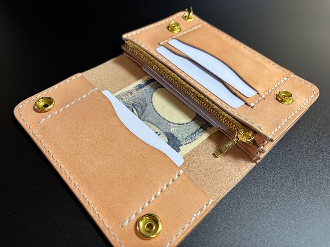 サドルレザー　トラッカーウォレット【Ａ】三層　真鍮　レザークラフト