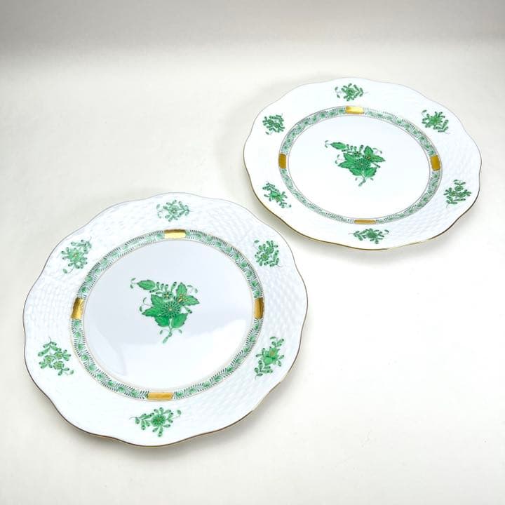 ヘレンド アポニーグリーン トリオセット　カップ・ソーサー プレート