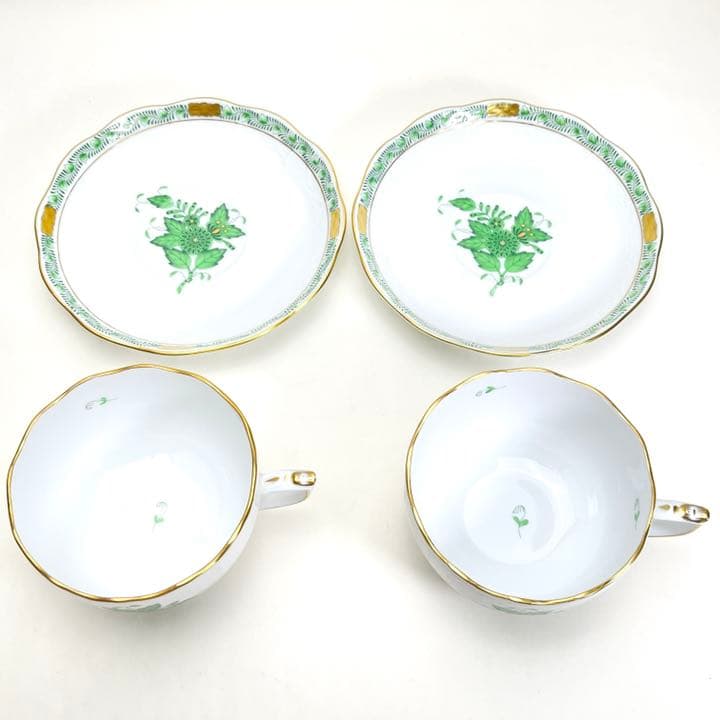 ヘレンド アポニーグリーン トリオセット　カップ・ソーサー プレート