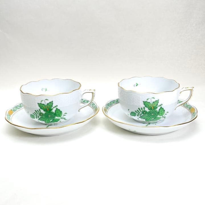 ヘレンド アポニーグリーン トリオセット　カップ・ソーサー プレート