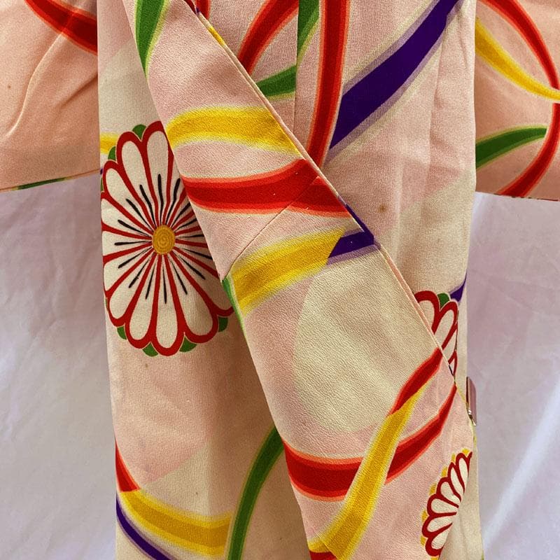 508ag9◎七五三 七歳 女児 アンティーク着物&丸帯 総柄 レトロ◎