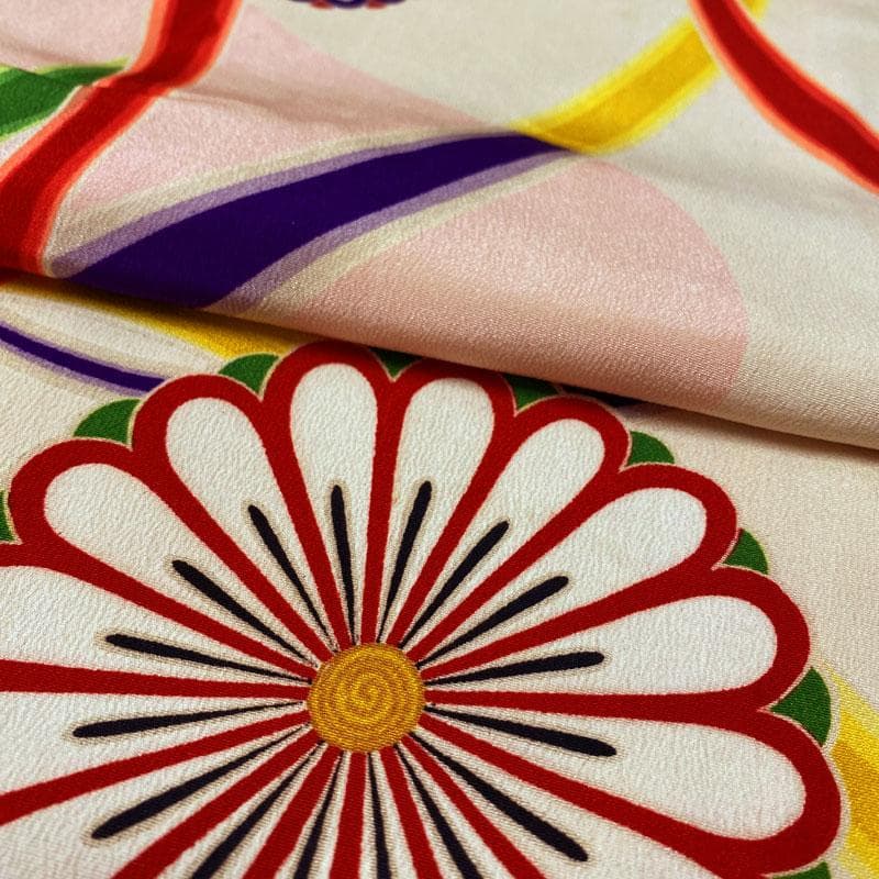 508ag9◎七五三 七歳 女児 アンティーク着物&丸帯 総柄 レトロ◎