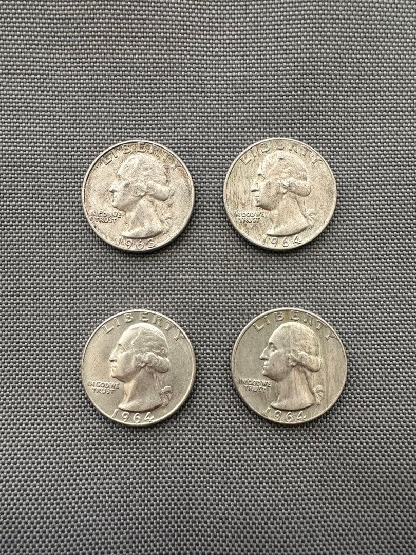 ❁*m様 25セント　旧硬貨　銀貨　4枚 アメリカ銀貨 25セント銀貨 1957年銘 Dマーク ワシントン像/クォーター