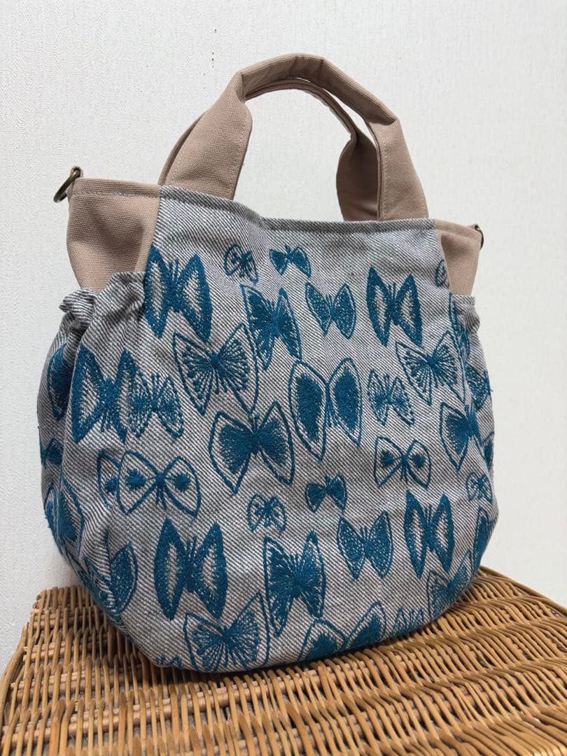 ミナペルホネン＊sky flowerギャザポケバッグ✂️ハンドメイド