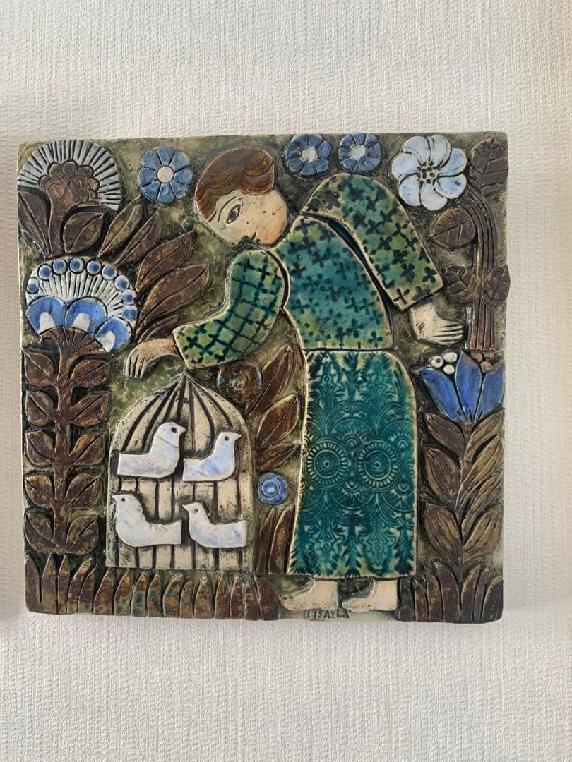 リサラーソン Kvinna med fagelbur 女性と鳥かご　陶板