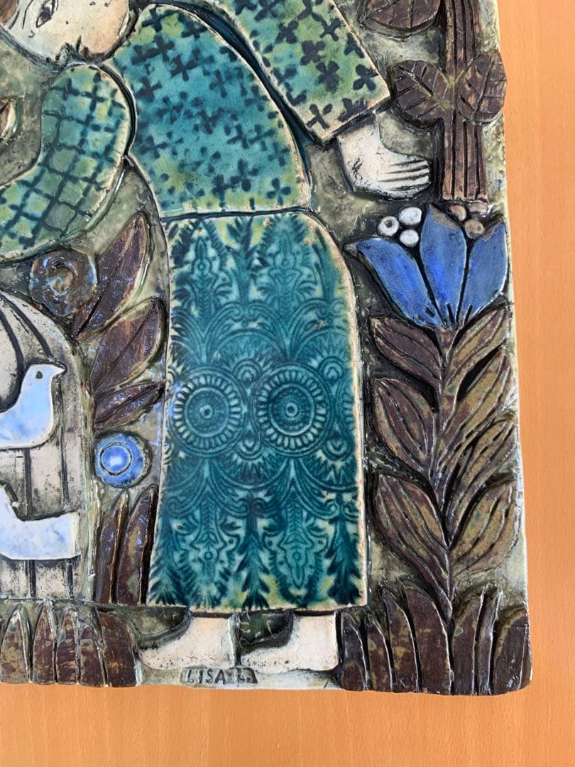 リサラーソン Kvinna med fagelbur 女性と鳥かご　陶板