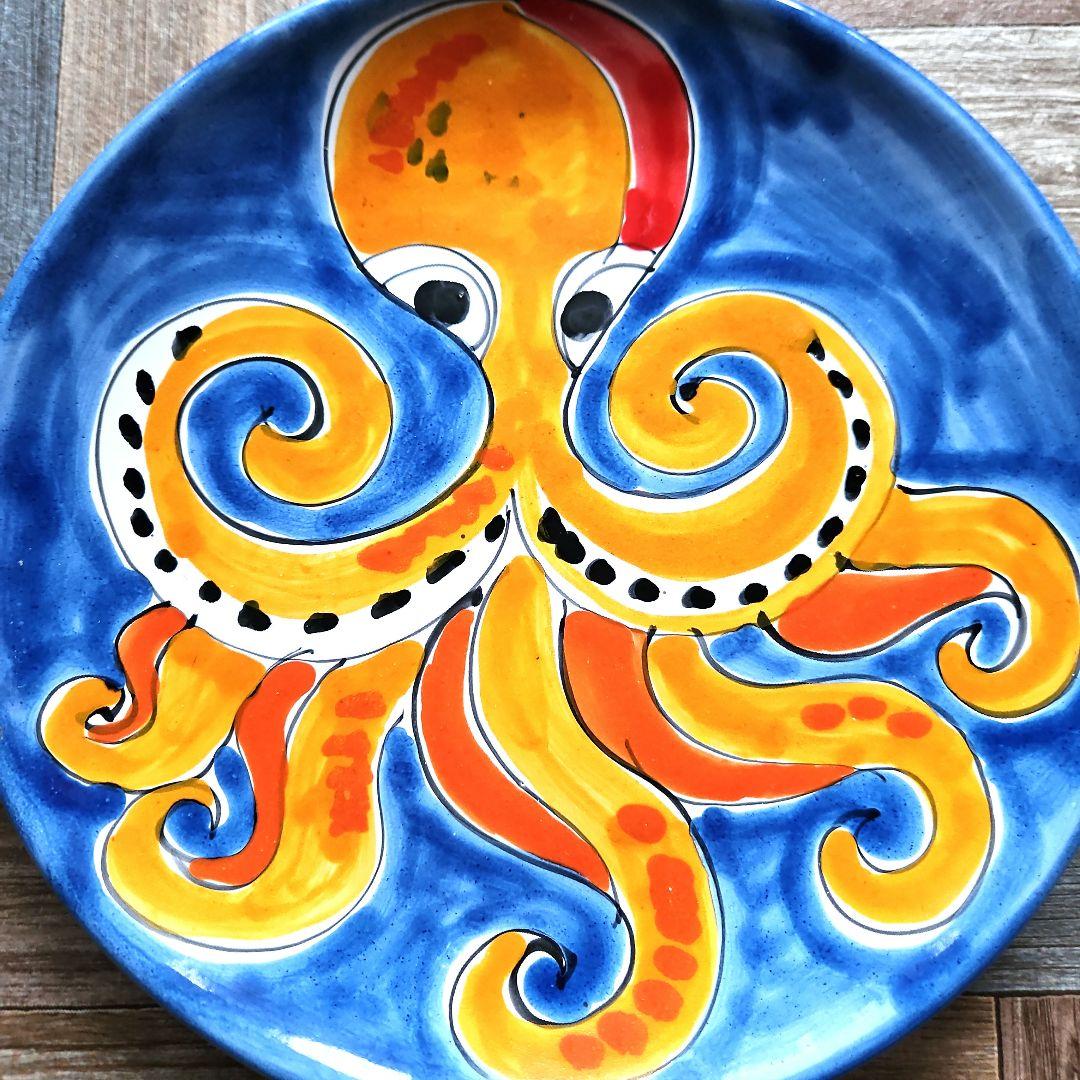 シチリア陶器ラムーザLA MUSAタコ飾り皿イタリアハンドペイント新宿
