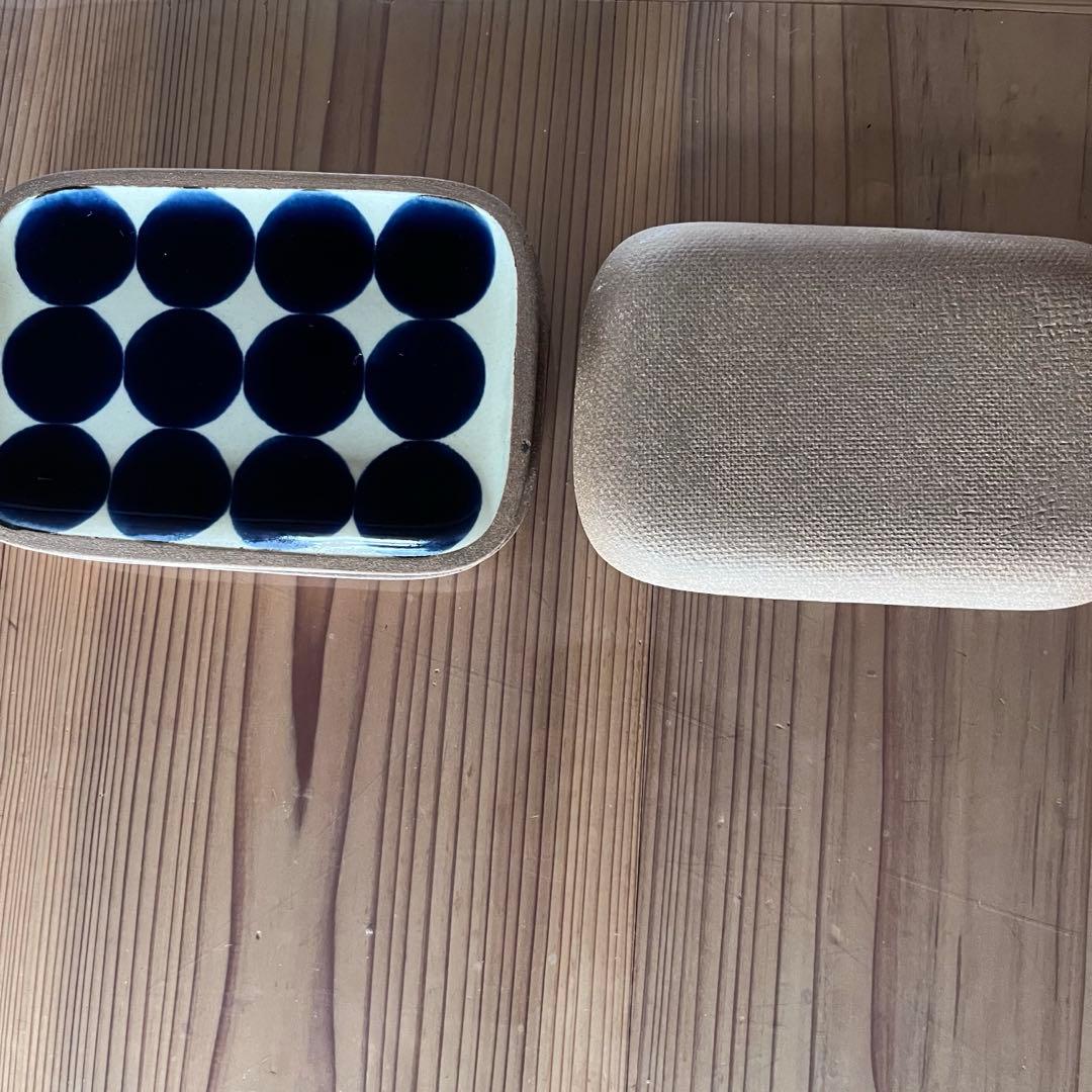 やちむん　一翠窯　長方皿(小）　呉須丸紋　沖縄　陶器