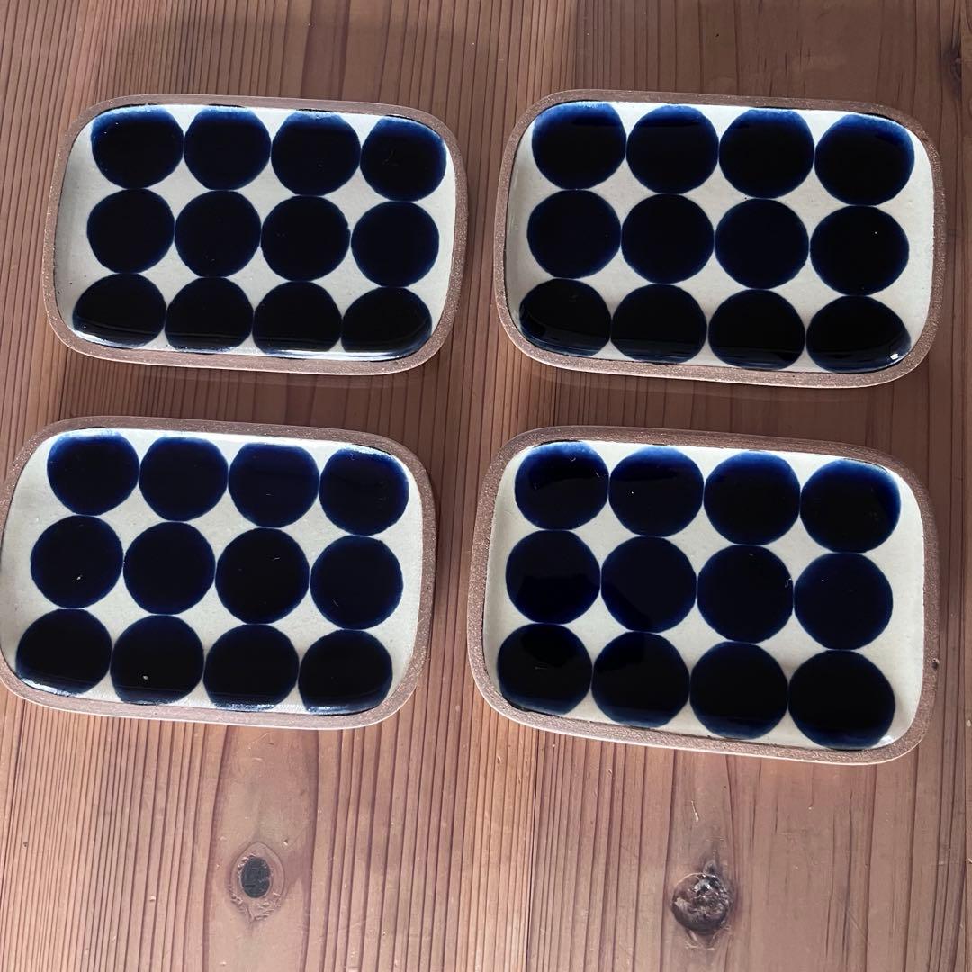 やちむん　一翠窯　長方皿(小）　呉須丸紋　沖縄　陶器