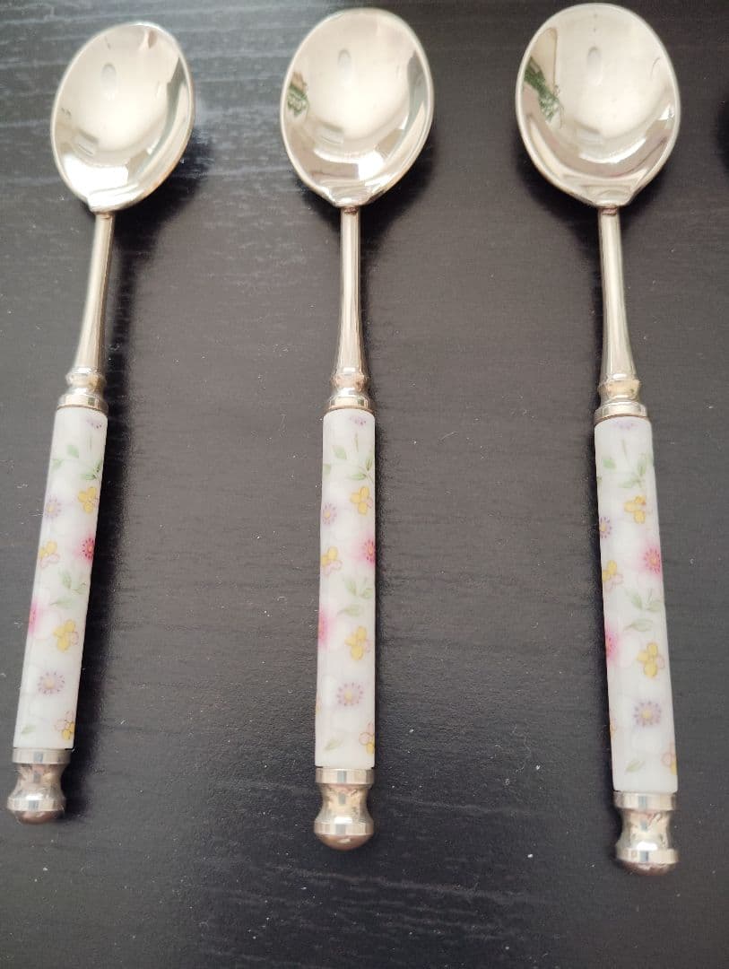 花柄持ち手のスプーンセット 7点　銀製品　箱付き　Martian マーシャン