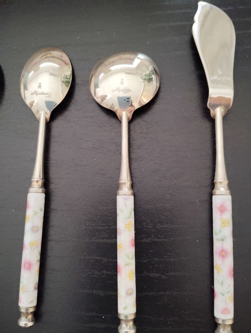 花柄持ち手のスプーンセット 7点　銀製品　箱付き　Martian マーシャン