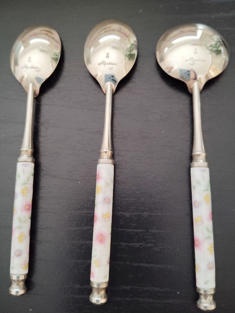 花柄持ち手のスプーンセット 7点　銀製品　箱付き　Martian マーシャン