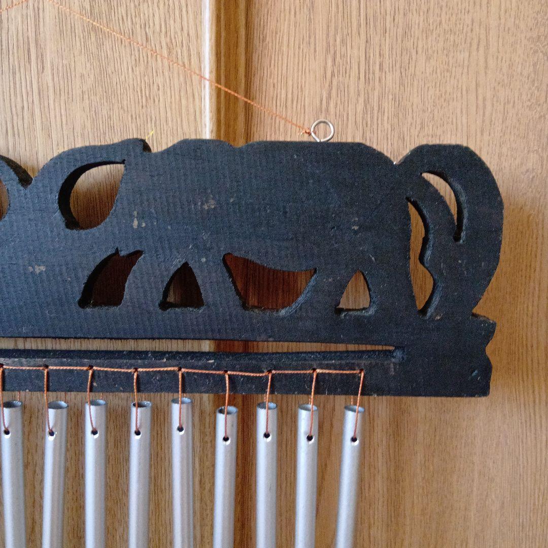 レア　希少　象　木彫り　ウィンドチャイム　玄関　ゾウ　木製　菅　ドアベル　黒