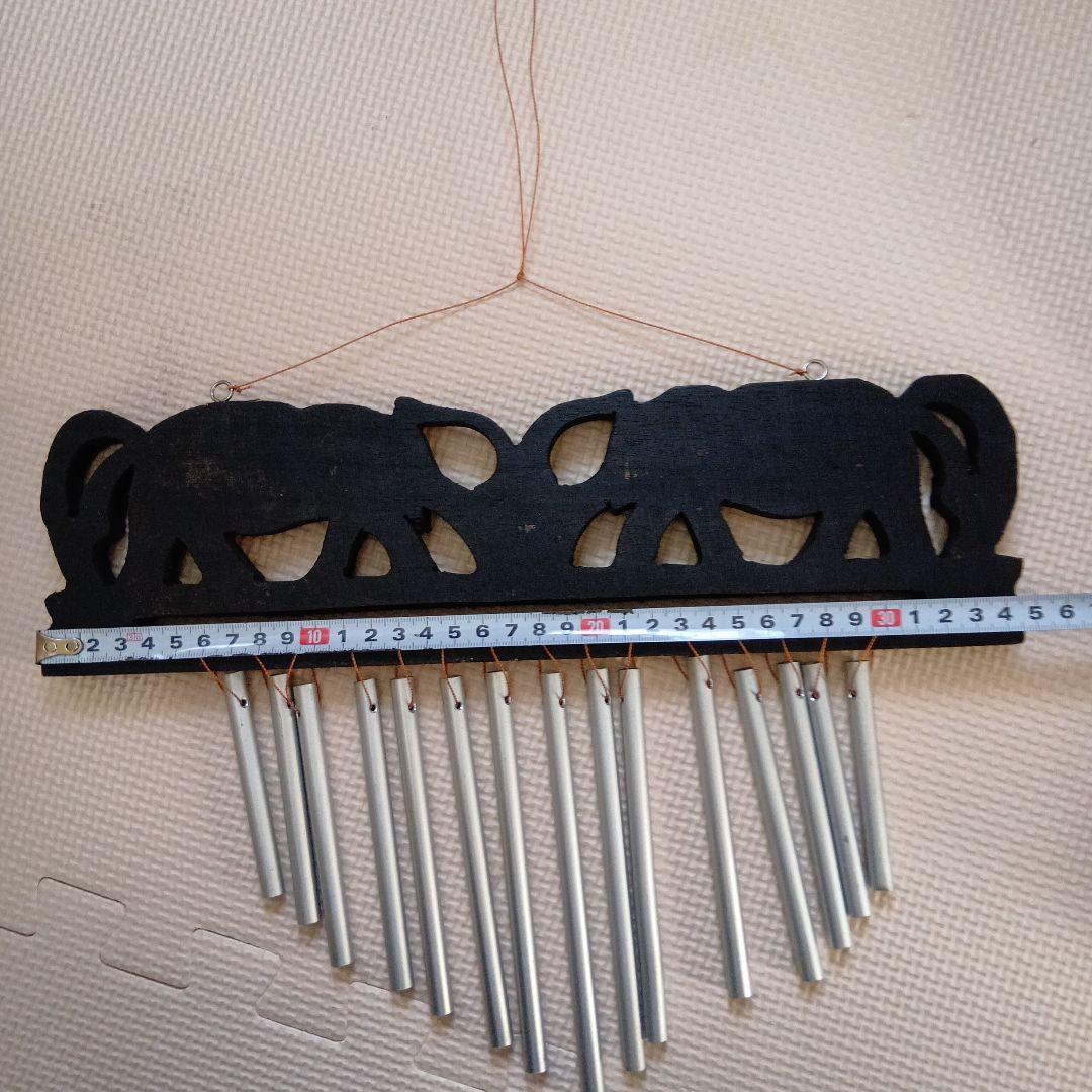 レア　希少　象　木彫り　ウィンドチャイム　玄関　ゾウ　木製　菅　ドアベル　黒