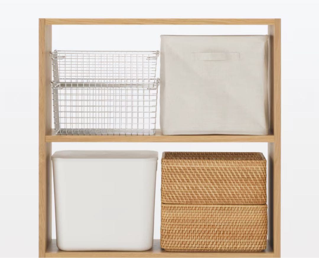 【最安値】無印良品 スタッキングシェルフ ワイド ２段 オーク材 棚