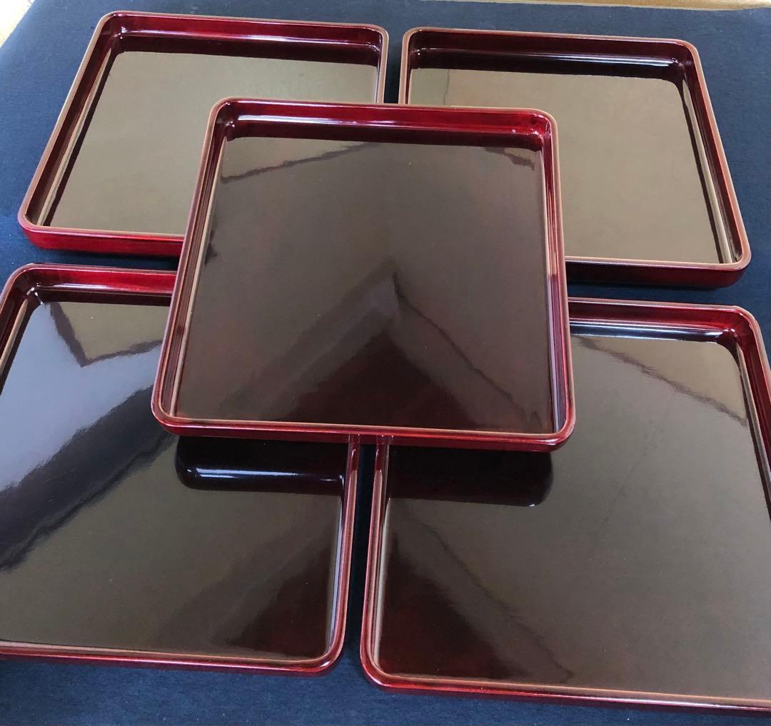 ❗️割引《R》春慶塗 四方膳5客 会席膳 隅丸 木製漆器 木箱　251216お5