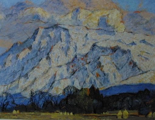 田代順七、【雪の阿蘇】、希少な画集より、新品高級額・額装付