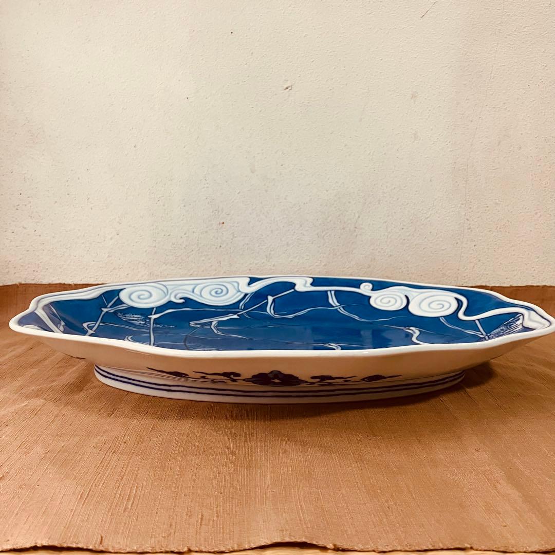 辻精磁社　14代　辻常陸　大皿　染付流水白鷺文　飾り皿 有田焼　辻製