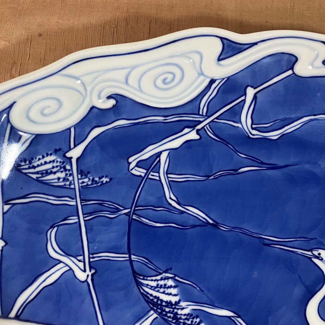 辻精磁社　14代　辻常陸　大皿　染付流水白鷺文　飾り皿 有田焼　辻製