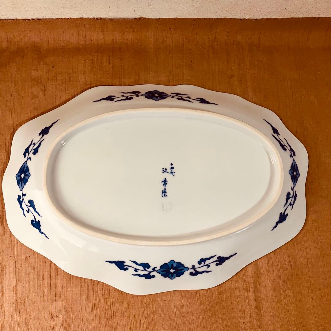 辻精磁社　14代　辻常陸　大皿　染付流水白鷺文　飾り皿 有田焼　辻製