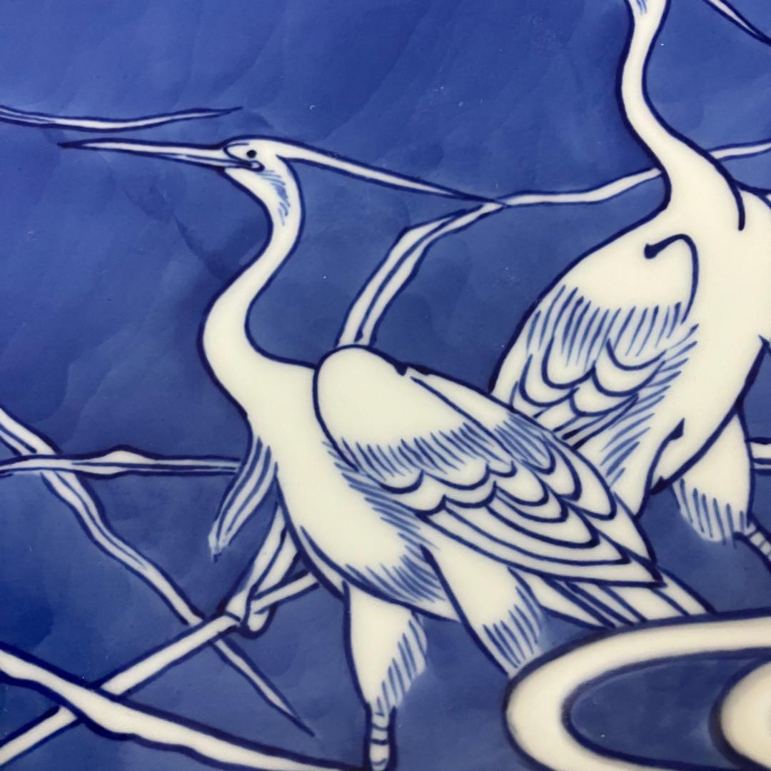 辻精磁社　14代　辻常陸　大皿　染付流水白鷺文　飾り皿 有田焼　辻製