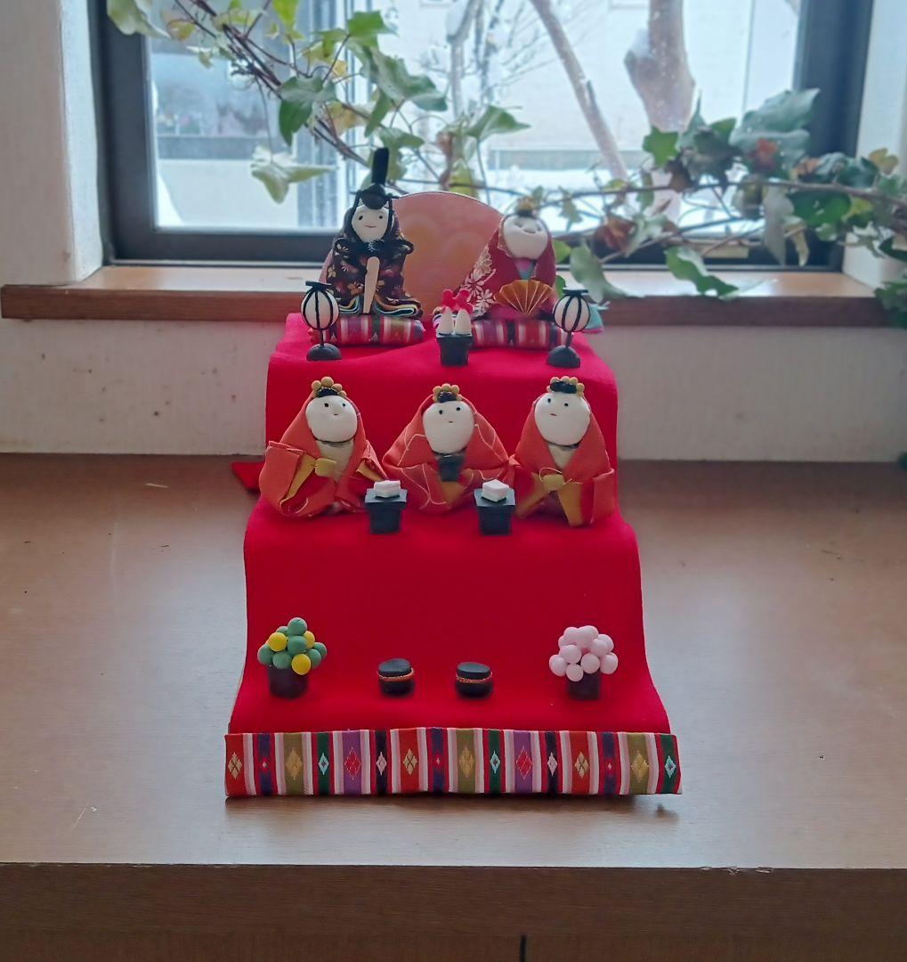 三段雛飾り ちりめん細工 コンパクト収納 16×16箱入り ハンドメイド